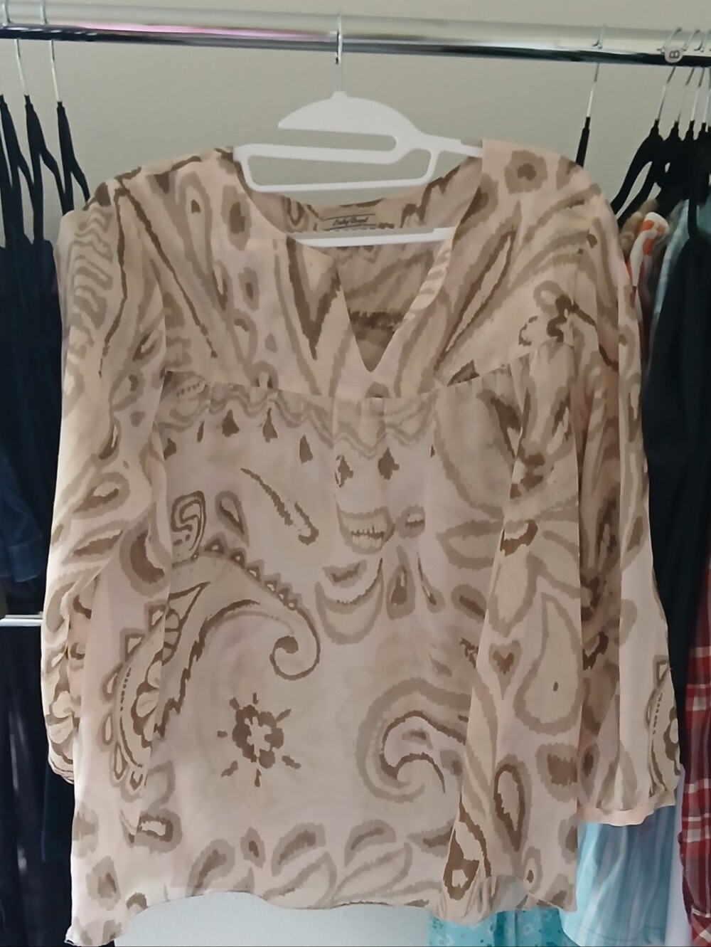 Lucky Brand Beige Paisley Sheer Blouse EUC Size L
